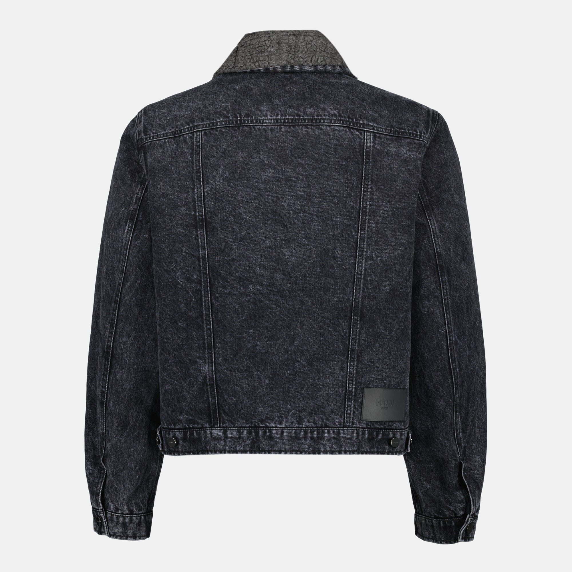 Image of the black fleece-lined denim jacket by Fendi for Men - Autumn-Winter 2025 - Back View