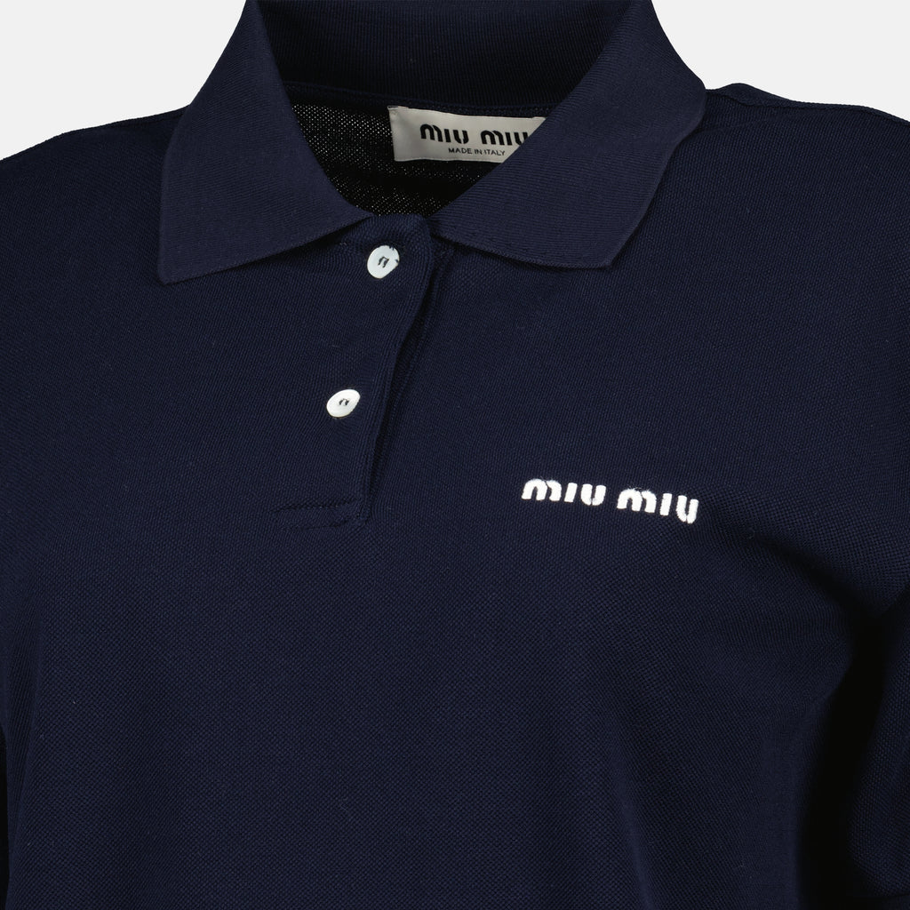 Image de l'article Polo en conton piqué bleu marine de la marque Miu Miu pour Femme - Saison Printemps-Été 2026 - Vue détaillée_1