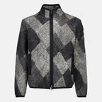 Vestes Zipped Patterned Wool Cardigan Moncler Gris Homme