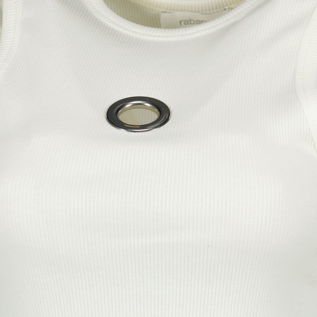 ブランドRabanneの女性用ホワイトコットンタンクトップの記事の画像 - 2026年春夏シーズン - 詳細ビュー1