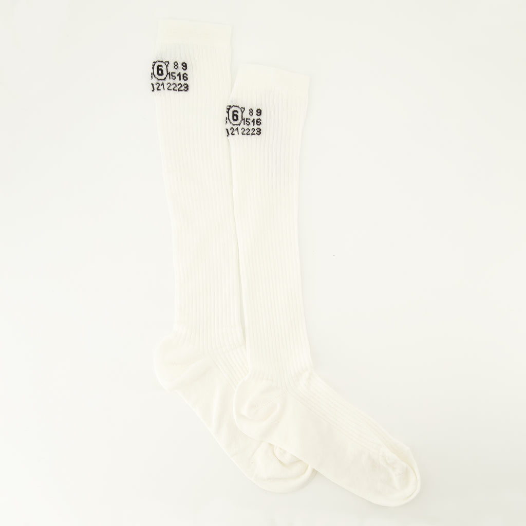 Sous-vêtements et homewear Calcetines blancos de canalé sobre la pantorrilla Mm6 Blanc Femme