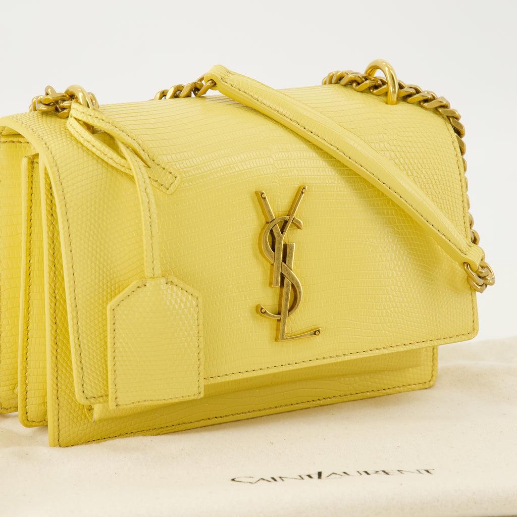 Sacs à main et épaule Sac Sunset small jaune en cuir de lézard Saint Laurent Jaune Femme