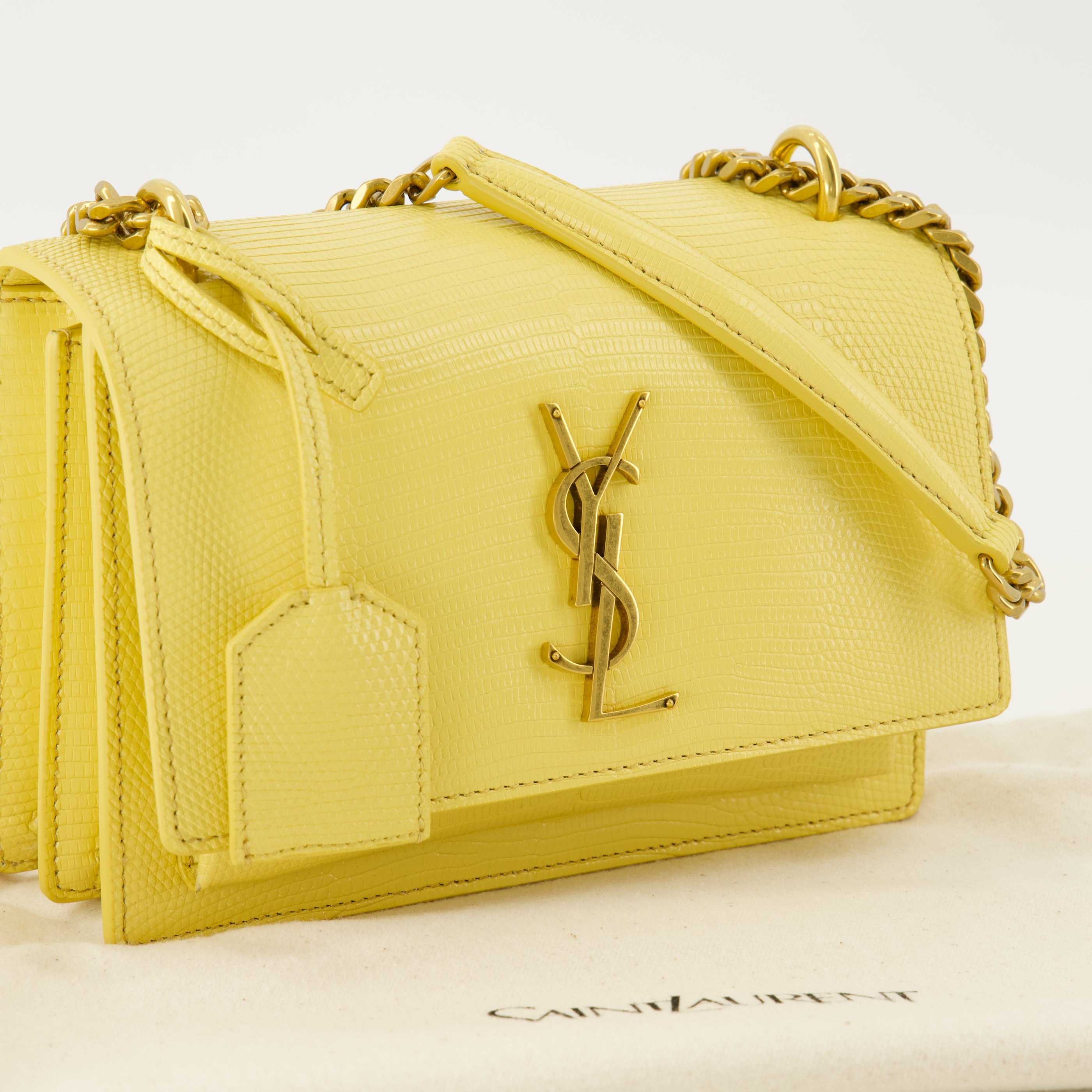 Sacs à main et épaule Sac Sunset small jaune en cuir de lézard Saint Laurent Jaune Femme