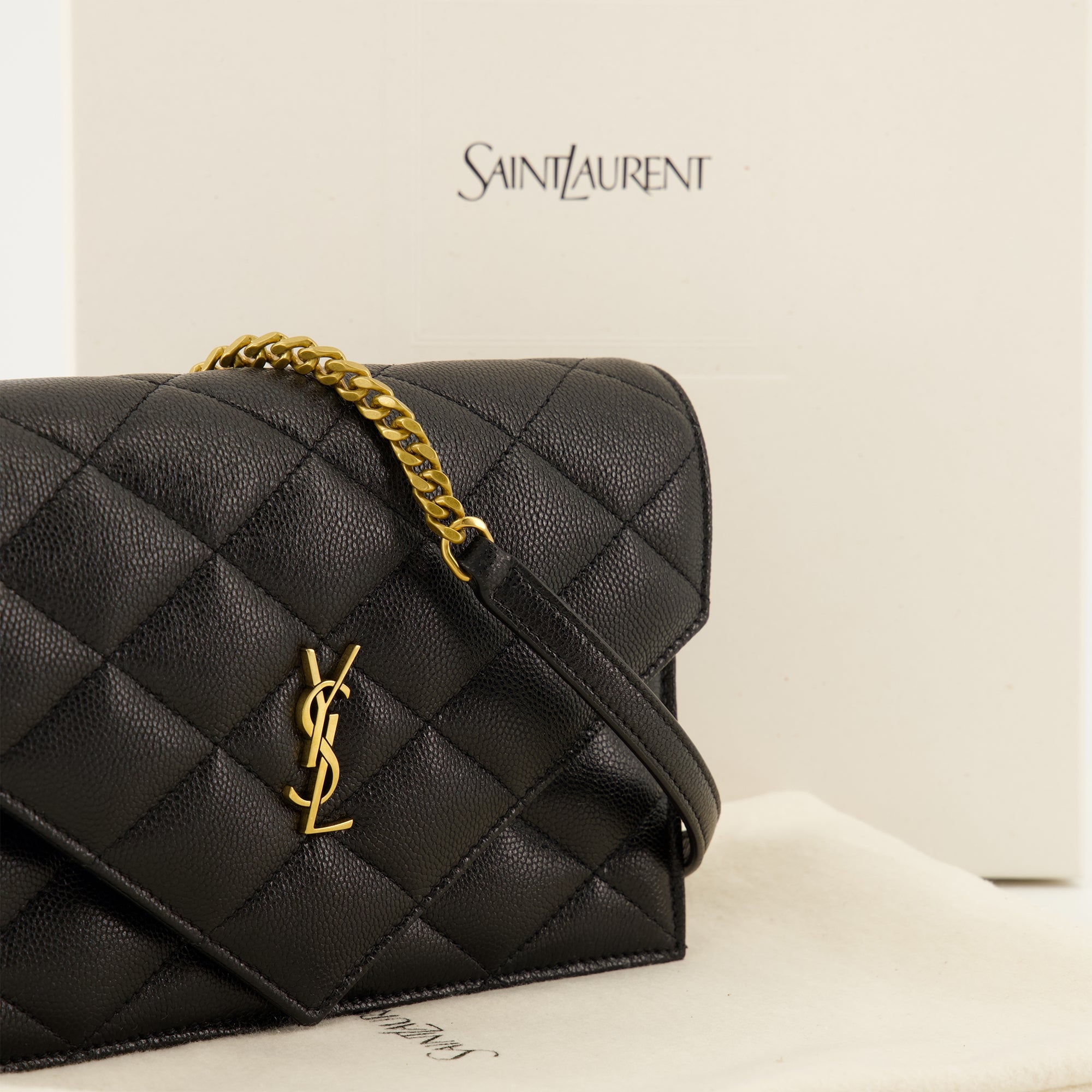Petite maroquinerie パリ財布（ブラックレザー チェーン付き） Saint Laurent Noir Femme