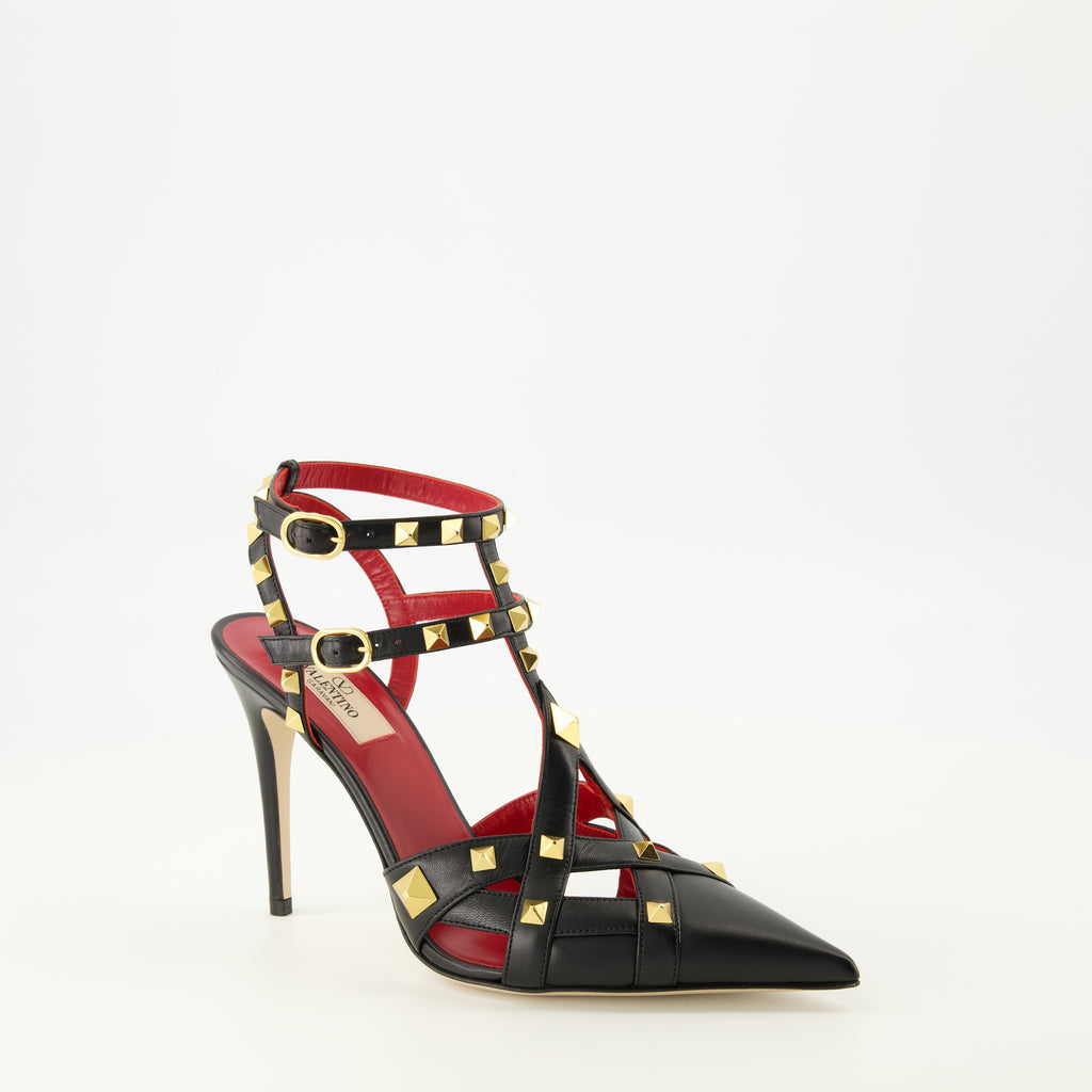 Escarpins Zapatos de tacón Rockstud en piel negra y roja Valentino Garavani Noir Femme