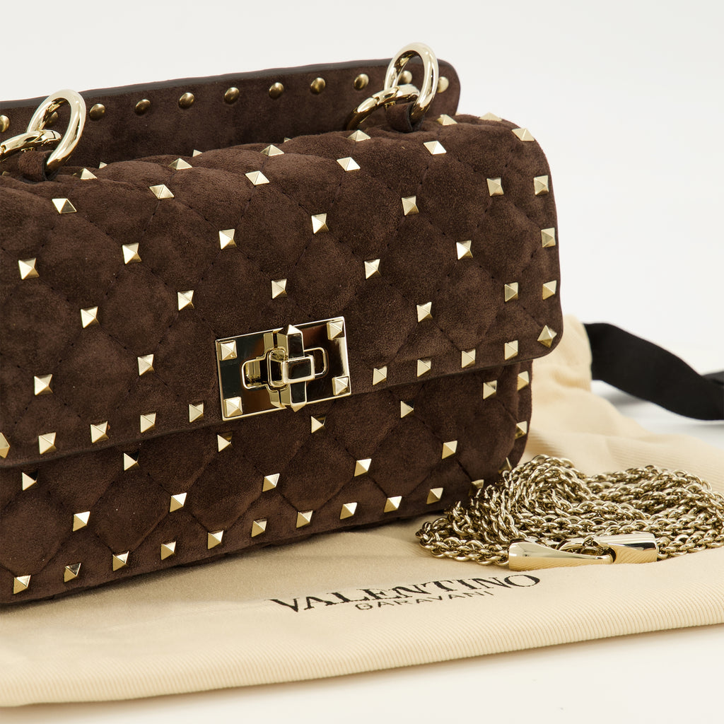 Sacs à main et épaule Rockstud Spike Small Suede Bag in Brown Valentino Garavani Marron Femme