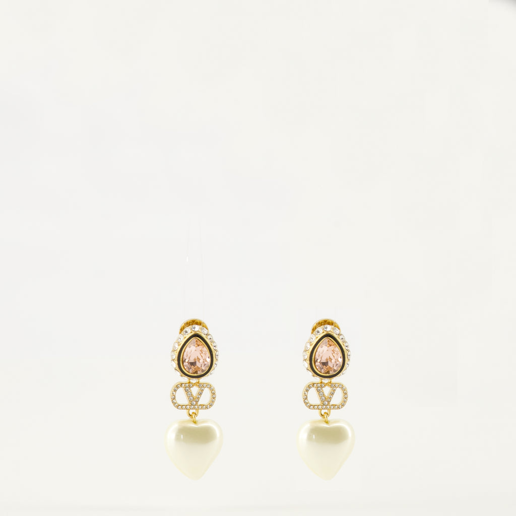 Image of the article VLogo heart earrings in enamel and crystals by Valentino Garavani for Women - Spring-Summer 2026 - Front View