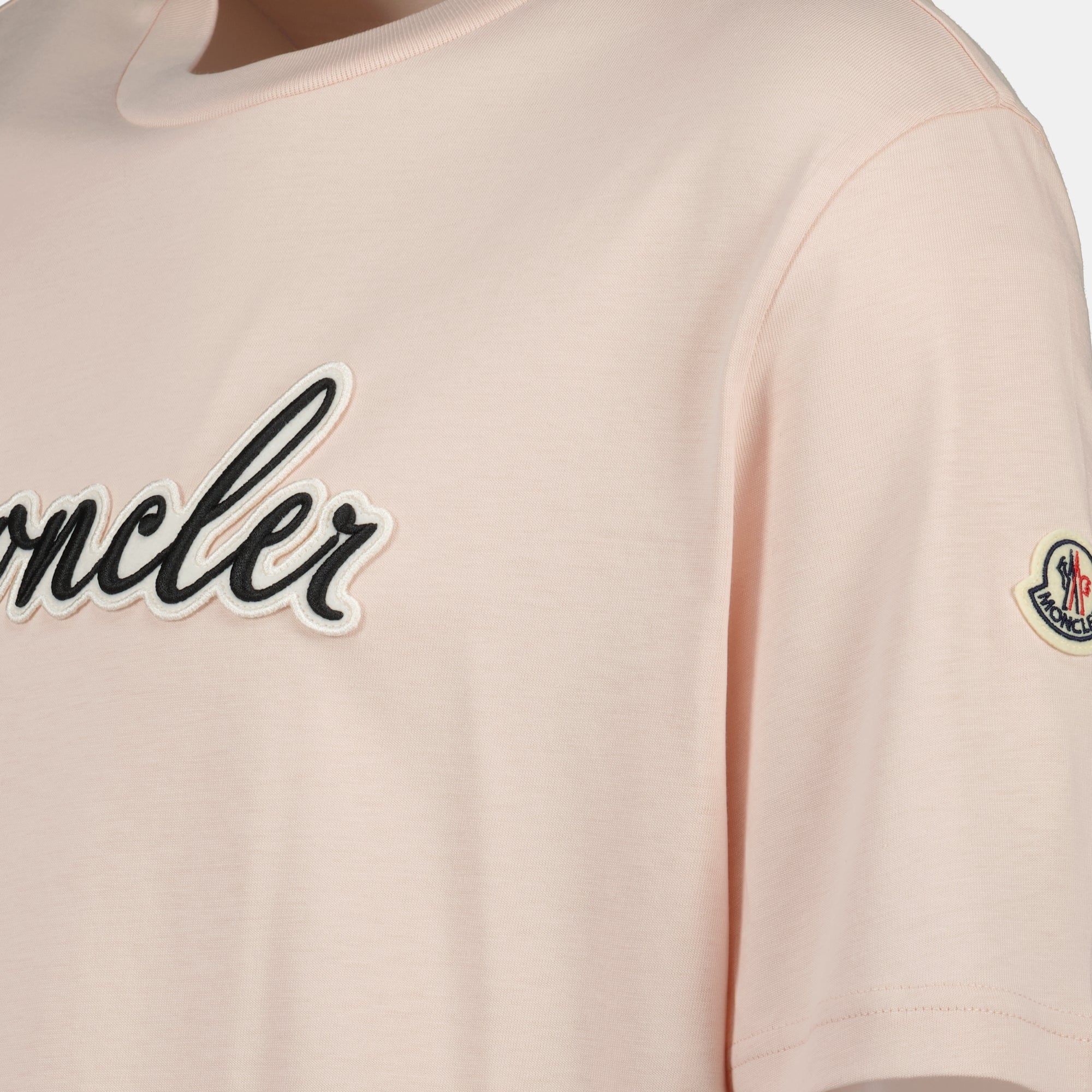 Camisetas T-shirt com Logótipo Bordado Moncler Rosa Homme