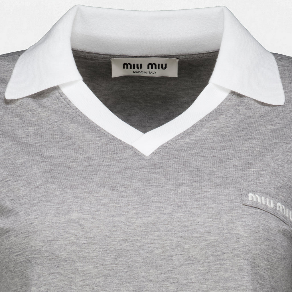 Maille Polo in Jersey Grigio Miu Miu Gris Femme