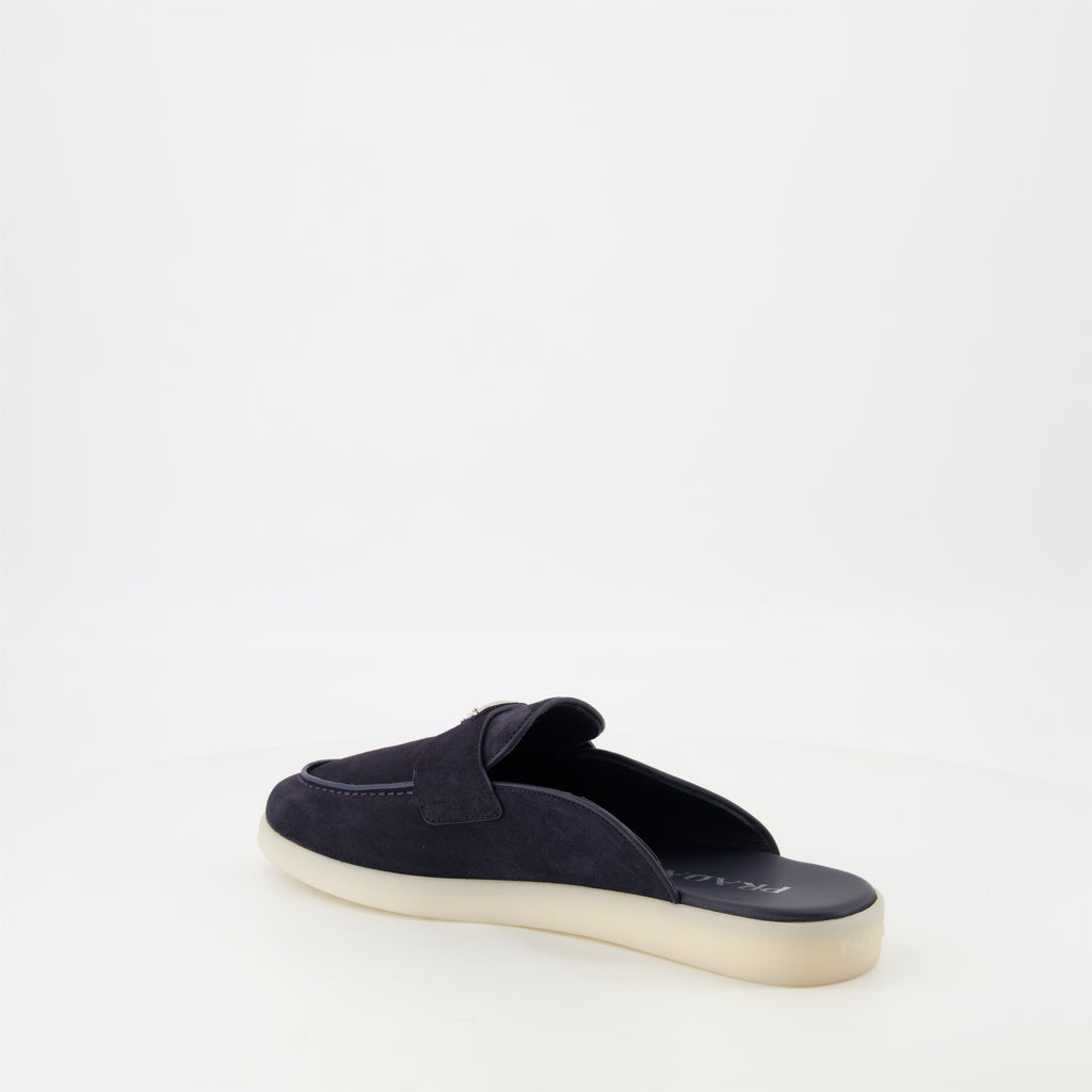 Scarpe aperte Mule in Pelle Suede Prada Blu scuro Homme