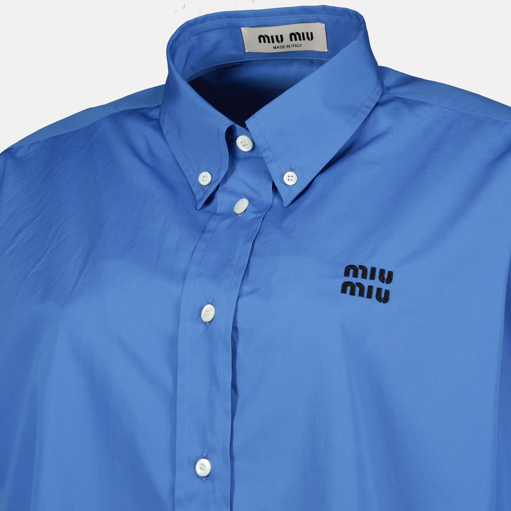Immagine della camicia oversize in popeline blu di Miu Miu per donna - Primavera-Estate 2026 - Vista Dettagliata_2