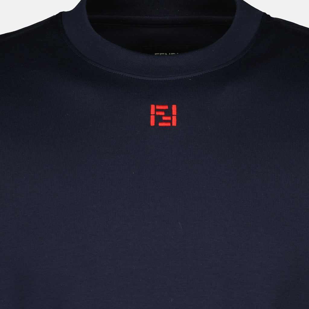 Imagem da t-shirt de algodão azul marinho da marca Fendi para Homem - Temporada Primavera-Verão 2026 - Vista Detalhada_2