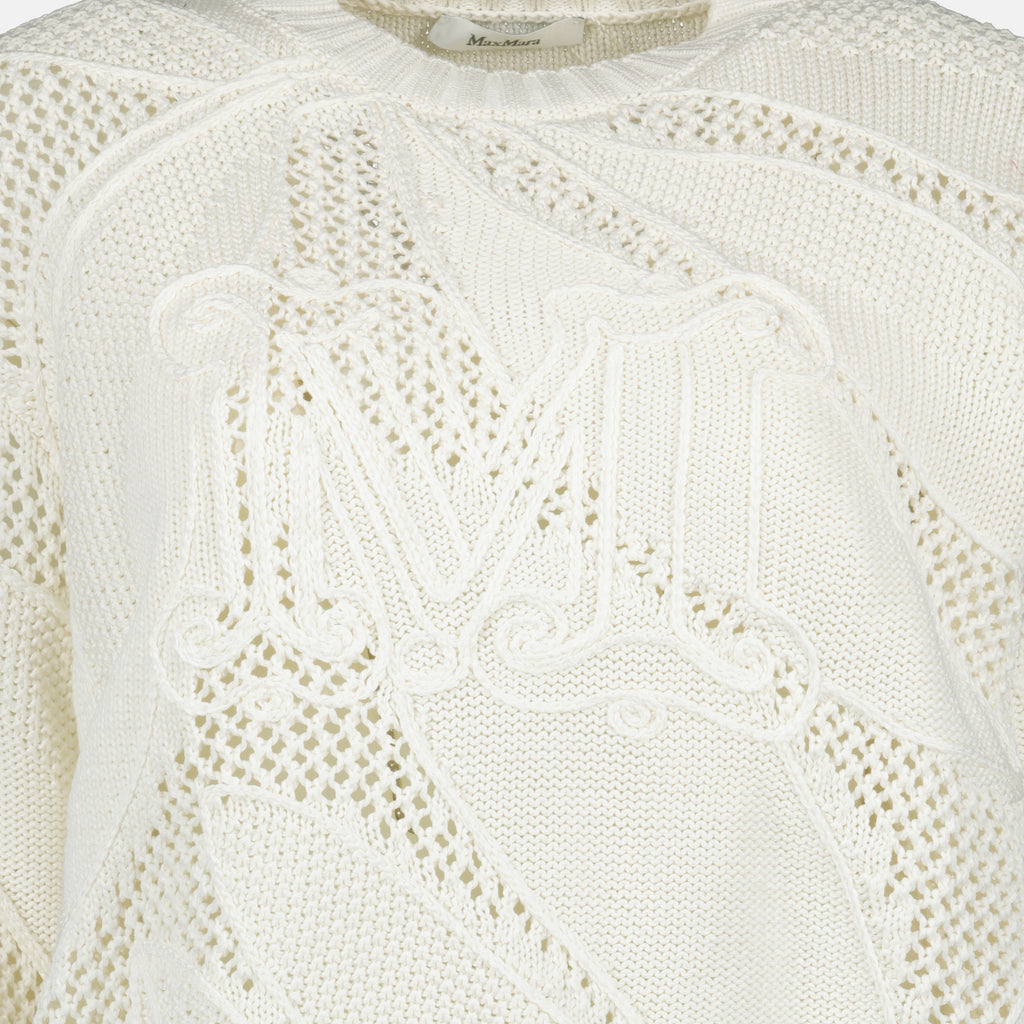Imagem do pullover branco em algodão bordado da marca Max Mara para mulher - Temporada Primavera-Verão 2026 - Vista Detalhada 2