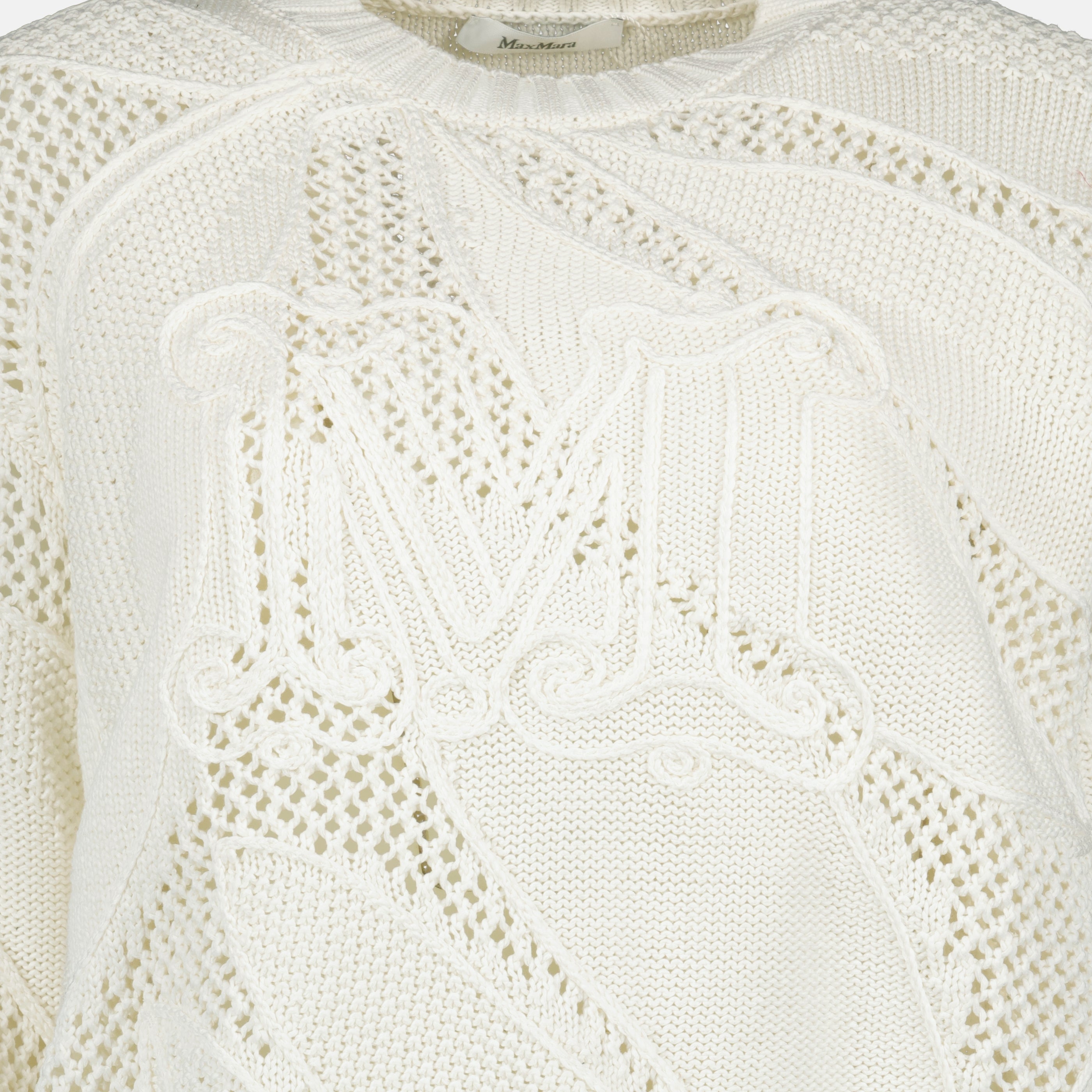 Imagem do pullover branco em algodão bordado da marca Max Mara para mulher - Temporada Primavera-Verão 2026 - Vista Detalhada 2