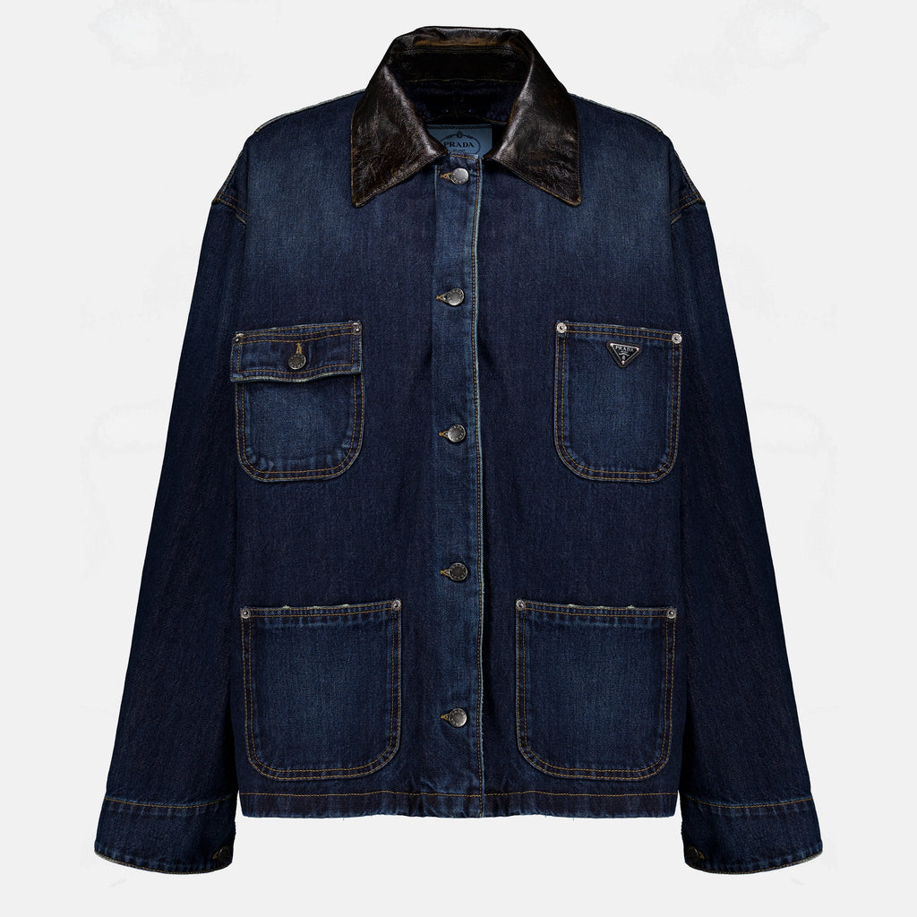 Vestes Giacca in Denim e Pelle Blu Scuro Prada Bleu foncé Femme