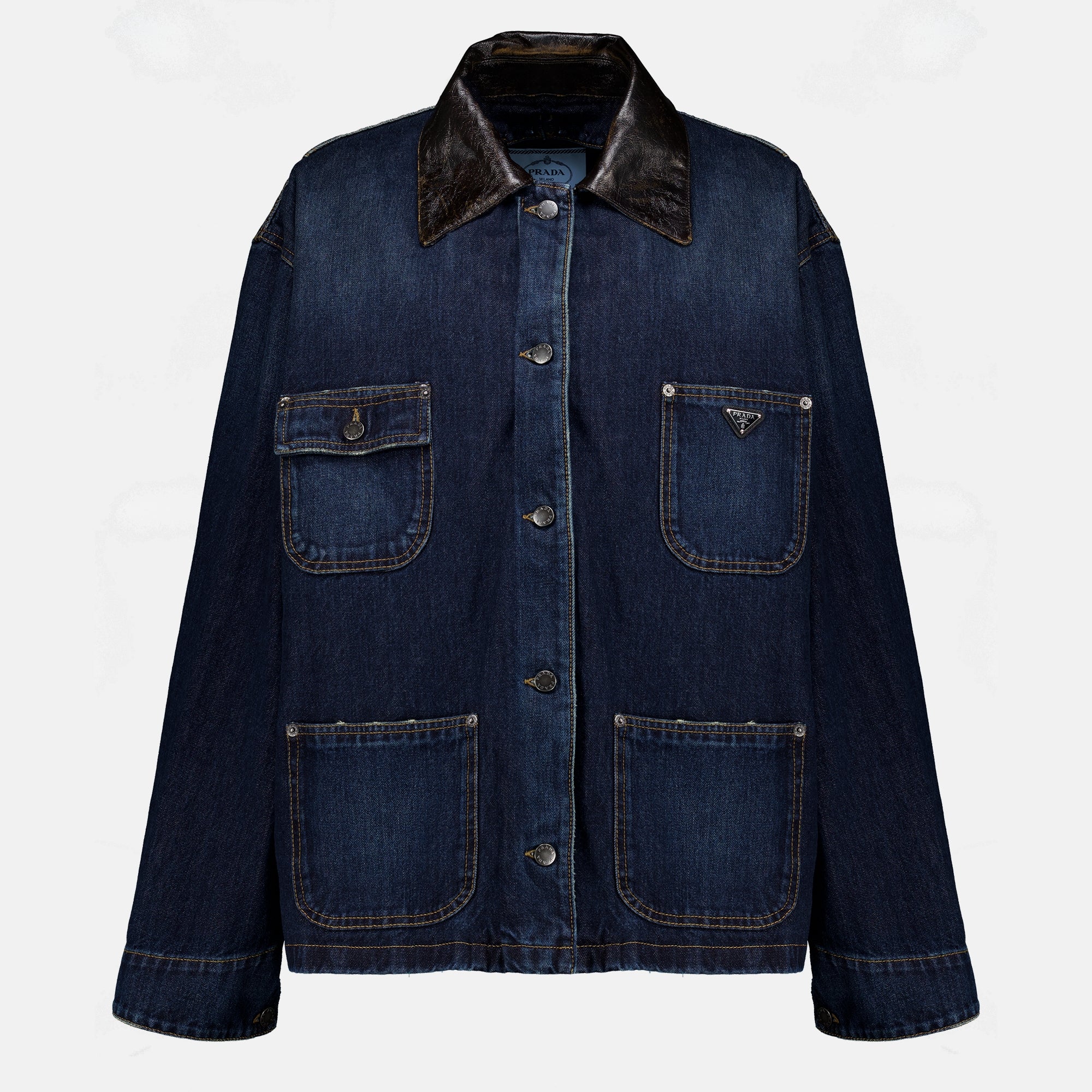 Vestes Veste en denim et cuir bleu foncé Prada Bleu foncé Femme