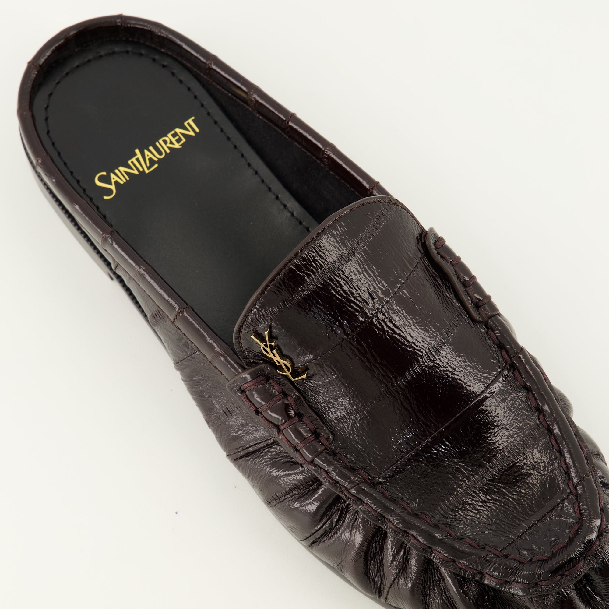 Chaussures ouvertes Mules Loafers de Couro Castanho Saint Laurent Marron Femme
