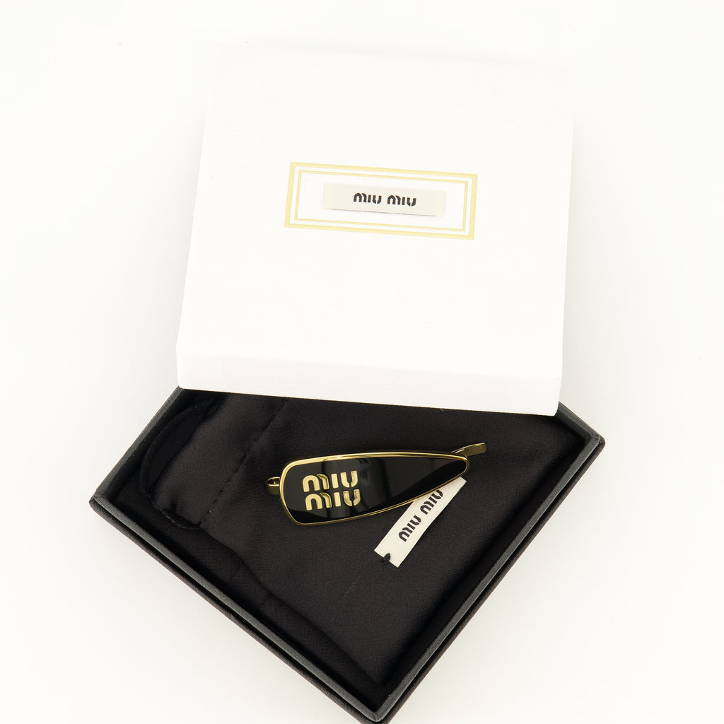 Chapeaux, casquettes et bonnets Black Enamelled Metal Hair Clip Miu Miu Noir Femme