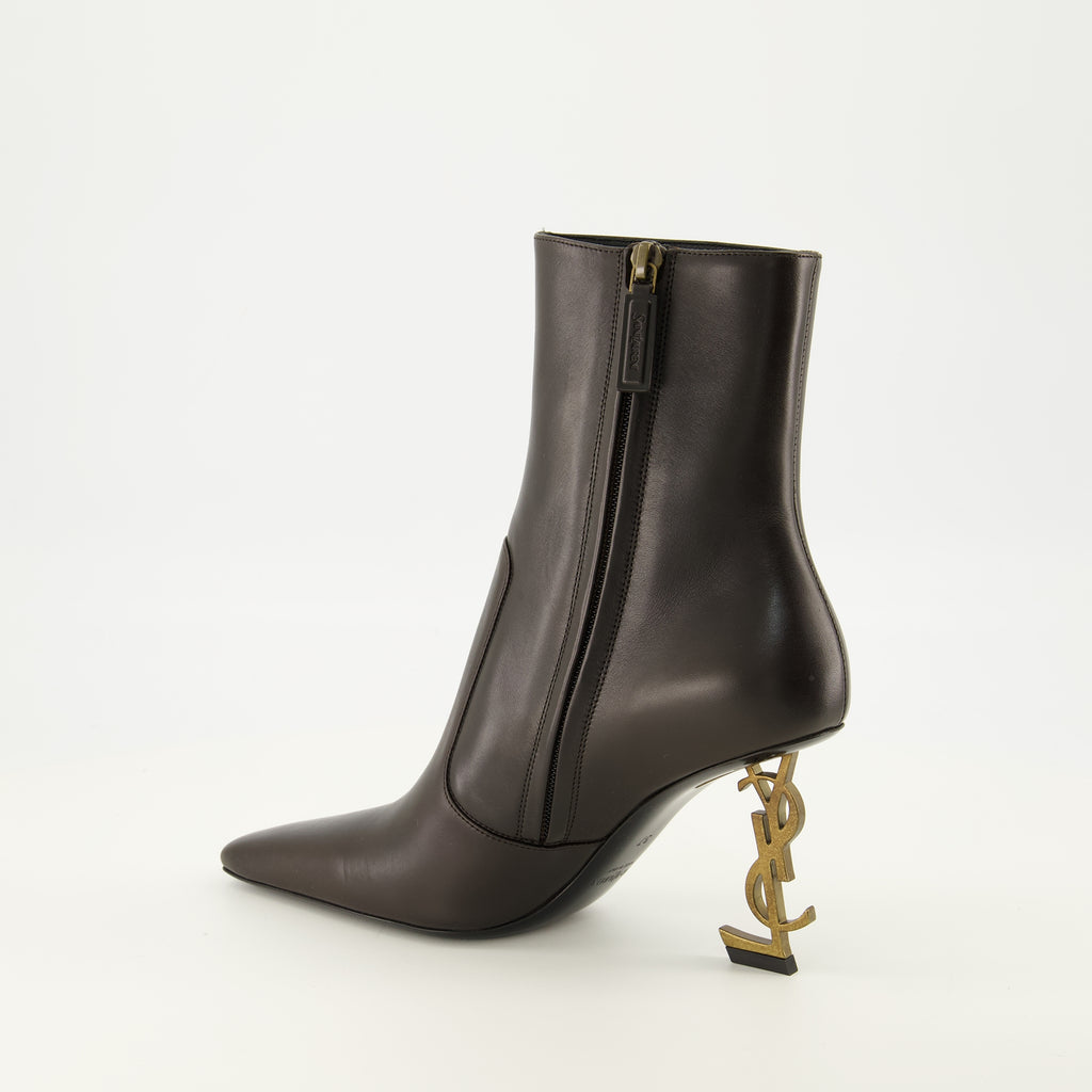 Bottines 오피움 앵클 부츠 브라운 레더 Saint Laurent Marron Femme
