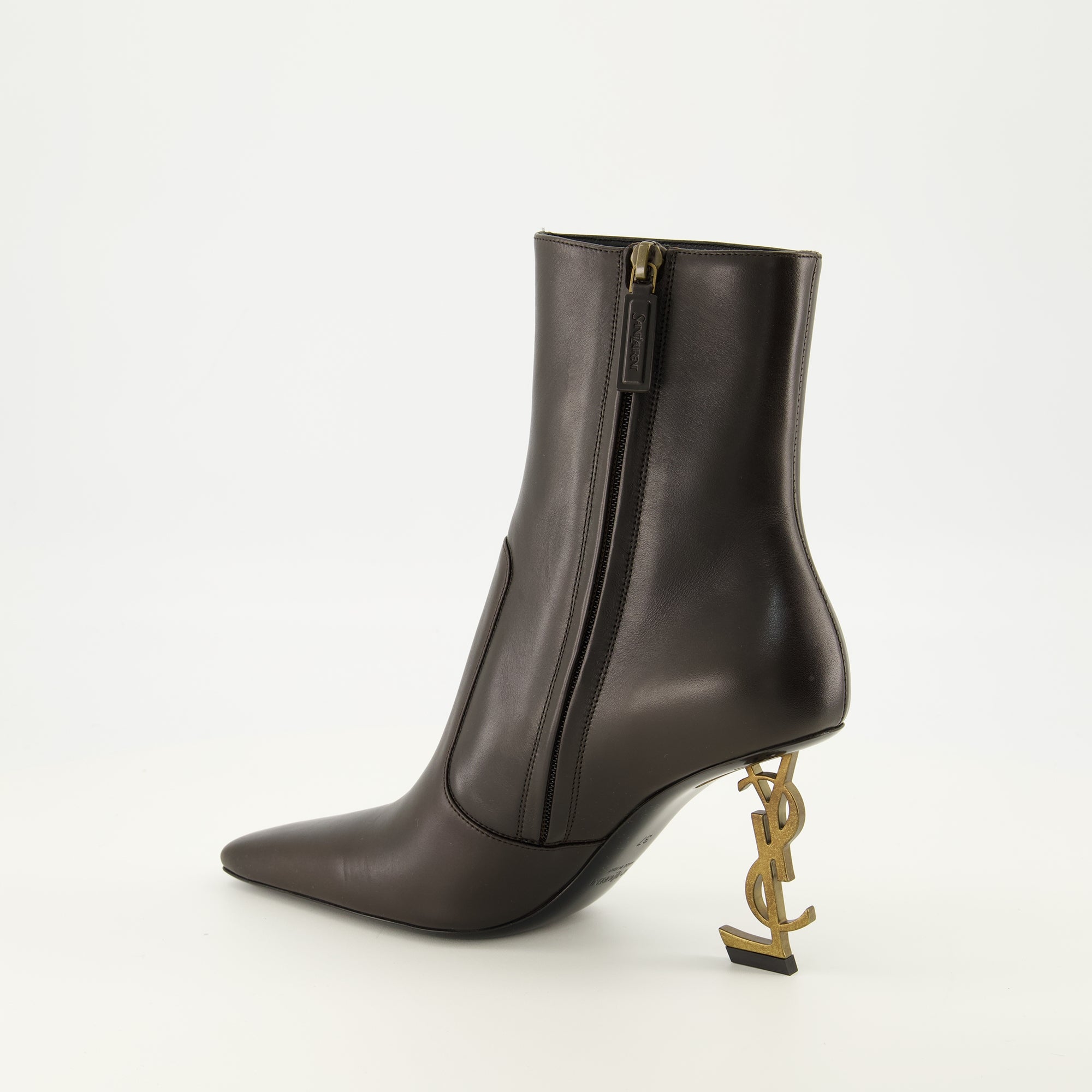 Bottines Opyum Ankle Boots in Brown Leather Saint Laurent Marron Femme
