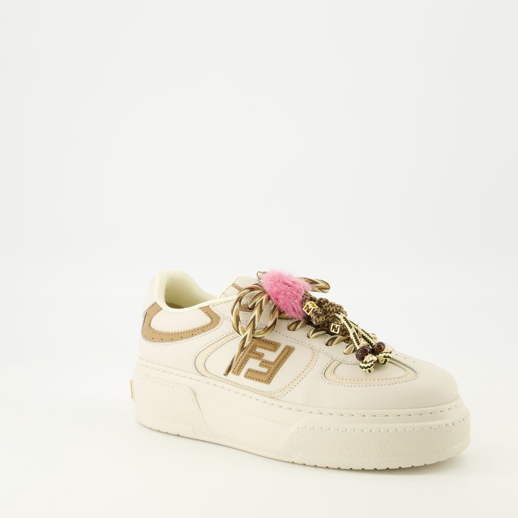 Image of the Fendi Match beige platform sneakers for Women - Autumn-Winter 2025 Season - Three-quarter front right view