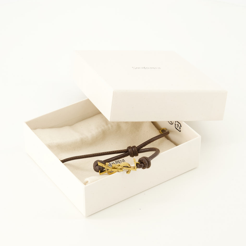 Bijoux Bracelet Cassandre en cuir marron Saint Laurent Marron Homme