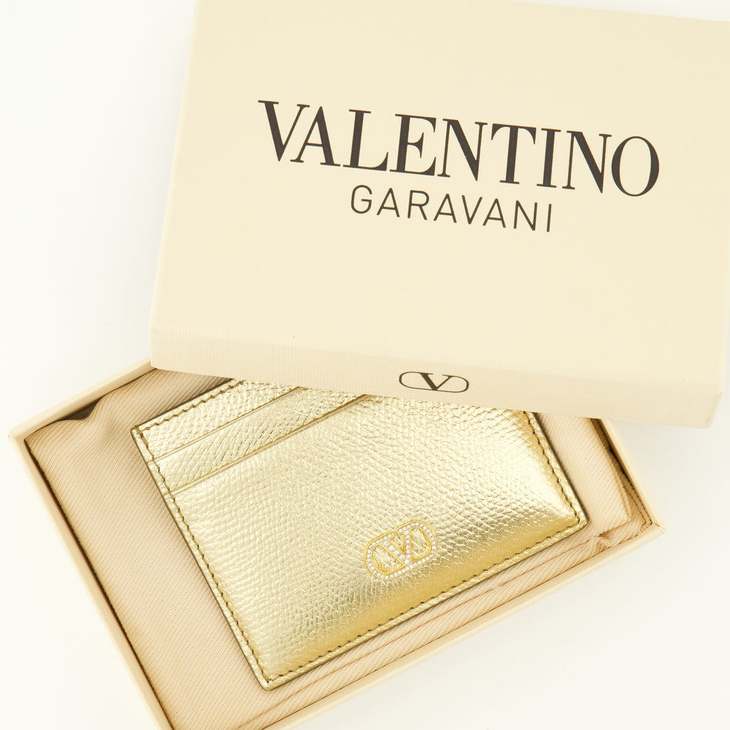 Petite maroquinerie VLogo Kartenetui aus goldenen Lamé-Leder Valentino Garavani Doré Femme
