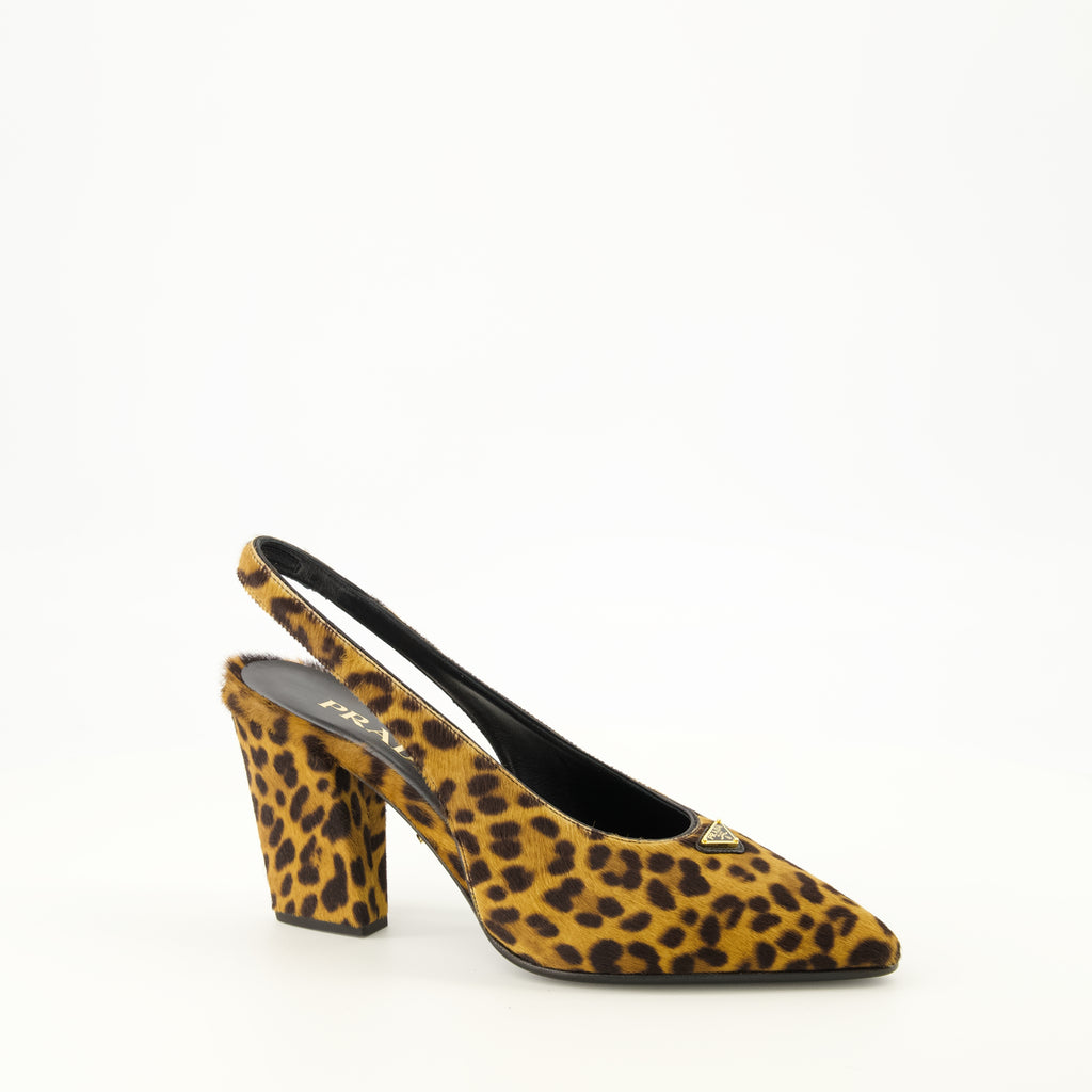 Escarpins Leather Leopard Print Pumps Prada Marron Femme