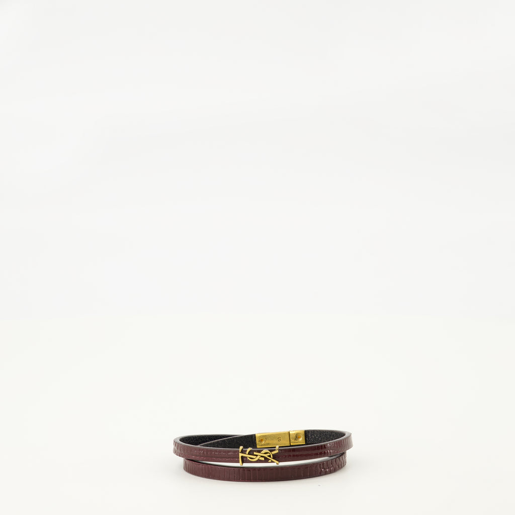 Image de l'article Bracelet double tour bordeaux effet croco de la marque Saint Laurent pour Femme - Saison Automne-Hiver 2025 - Vue de Face