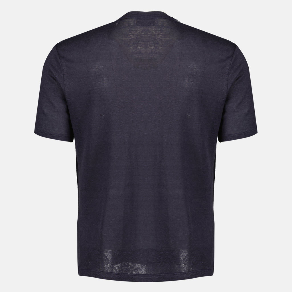 Imagen de la camiseta de lino azul de Officine Générale para hombre - Temporada Primavera-Verano 2026 - Vista Trasera