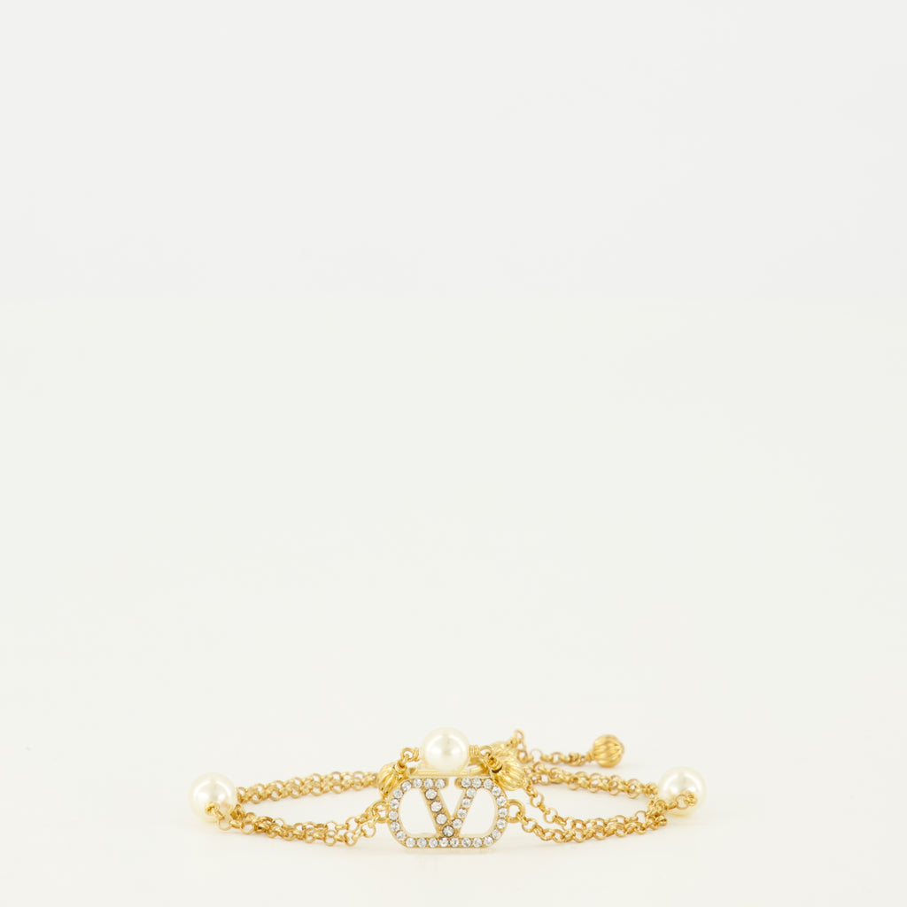 Bijoux VLogo-Armband mit Perlen und Swarovski®-Kristallen in Gold Valentino Garavani Doré Femme