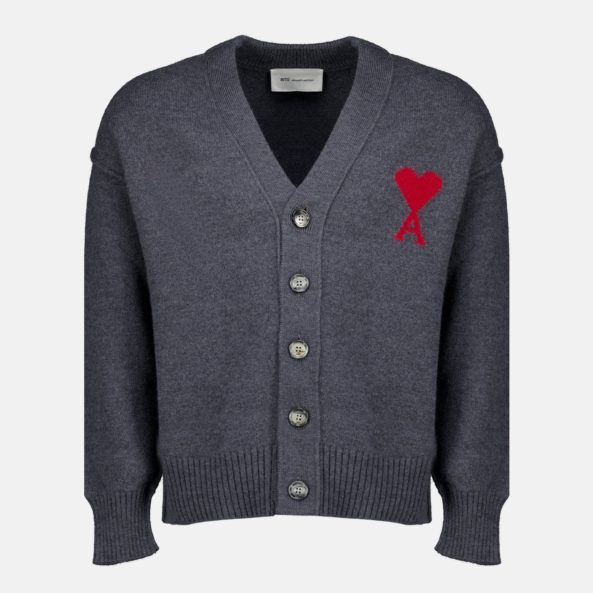 Maille Cardigan AMI de coeur en laine gris Ami PARIS Gris Unisexe