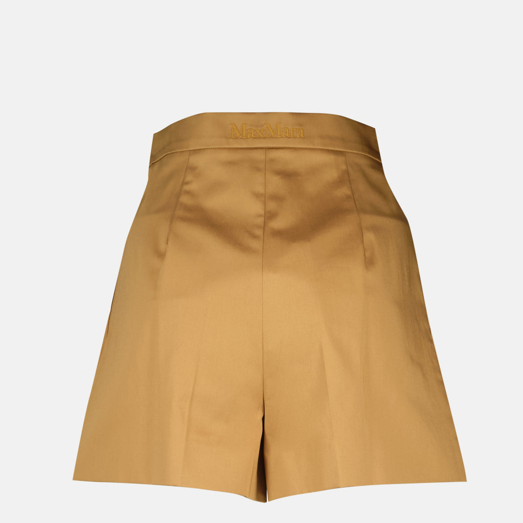 Image of the brown cotton satin shorts from the Max Mara brand for Women - Spring-Summer 2026 - Back View