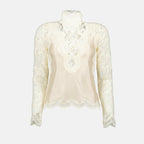 トップス サテンとレースのブラウス Rabanne 白 Femme