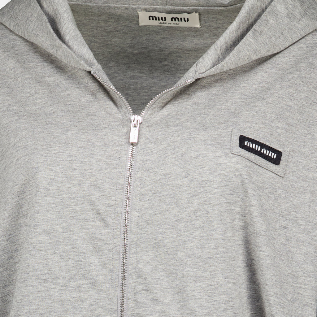 Sweatshirts Gray Fleece Hoodie Jacket Miu Miu Gris Femme
