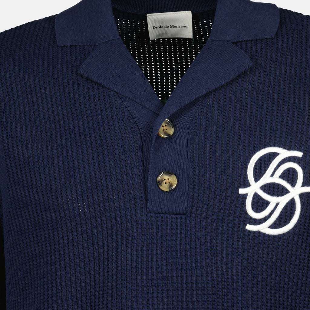 Image de l'article Polo en maille bleu marine de la marque Drole De Monsieur pour Homme - Saison Printemps-Été 2026 - Vue détaillée_1
