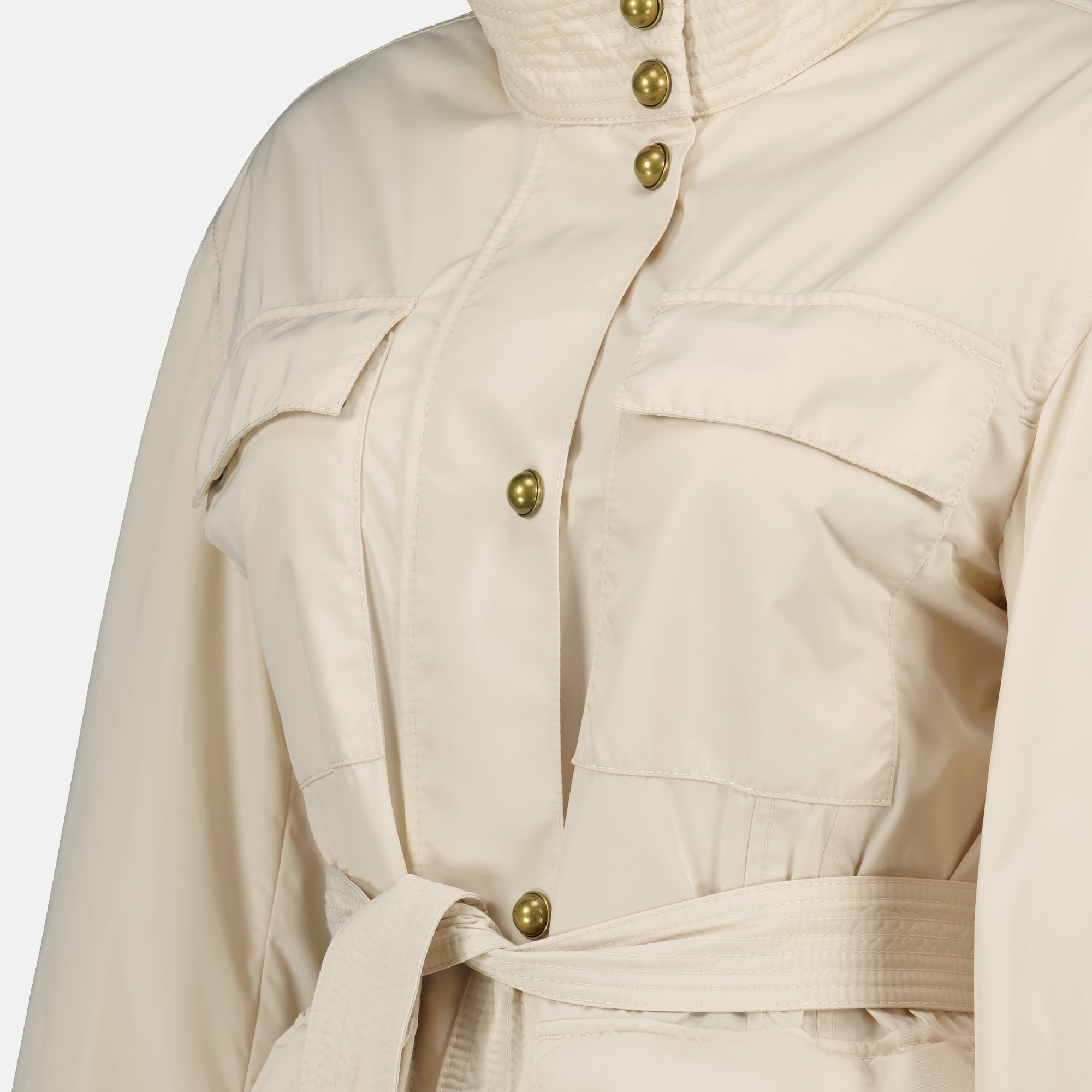 Image of the Moncler Women's Maitake Beige Belted Jacket - Spring-Summer 2026 - Detailed View 1