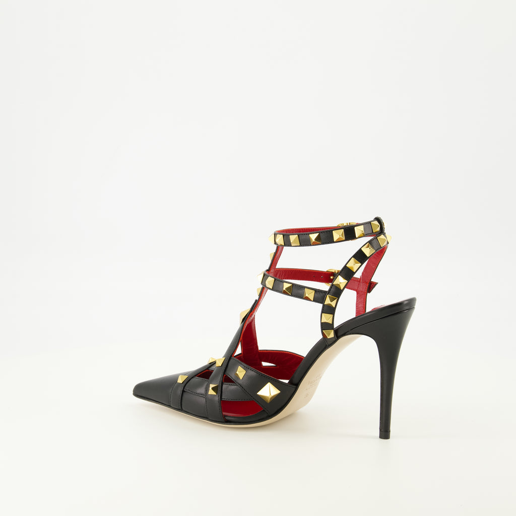 Escarpins Zapatos de tacón Rockstud en piel negra y roja Valentino Garavani Noir Femme