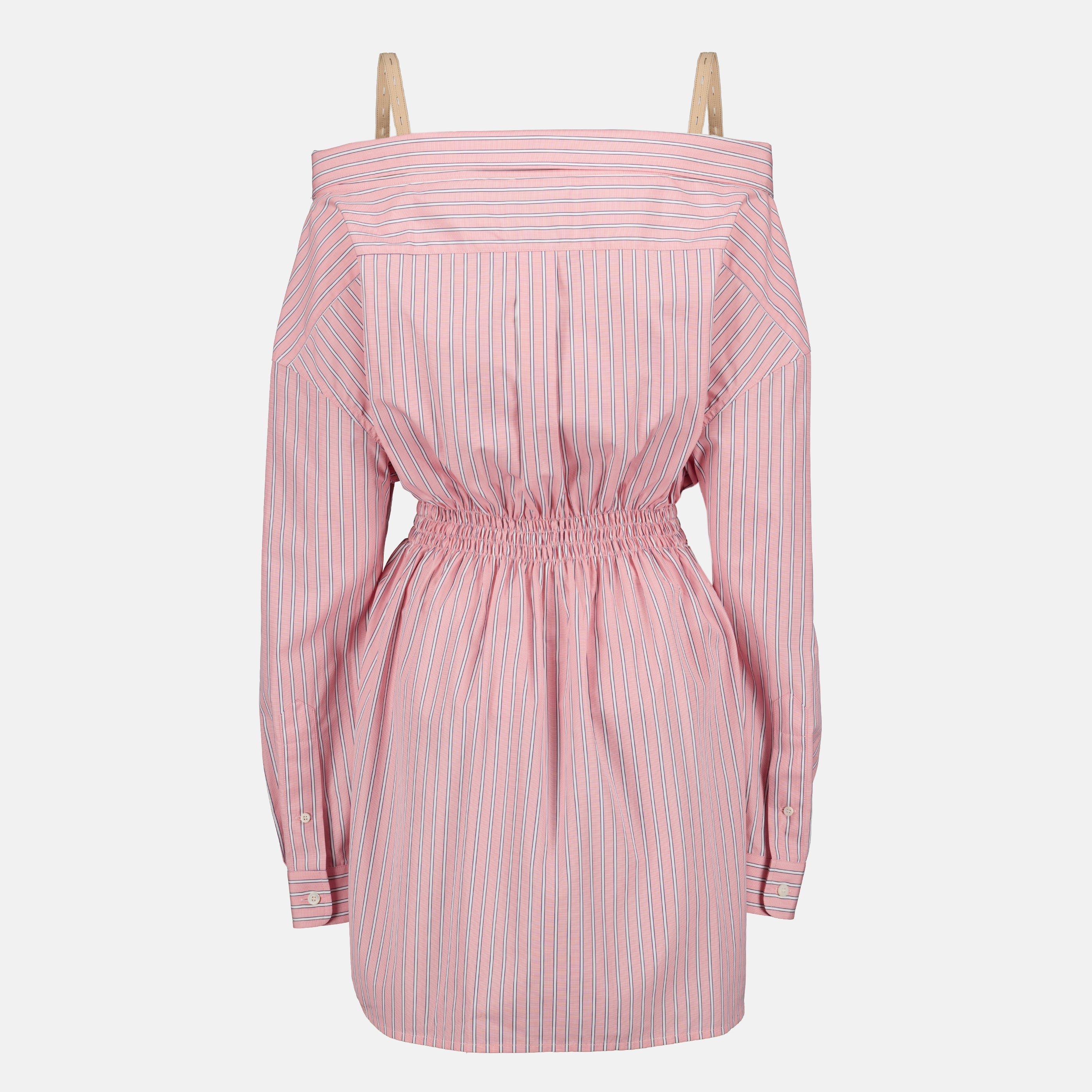 Image de l'article Robe chemise rayée rose de la marque Miu Miu pour Femme - Saison Printemps-Été 2026 - Vue de Dos