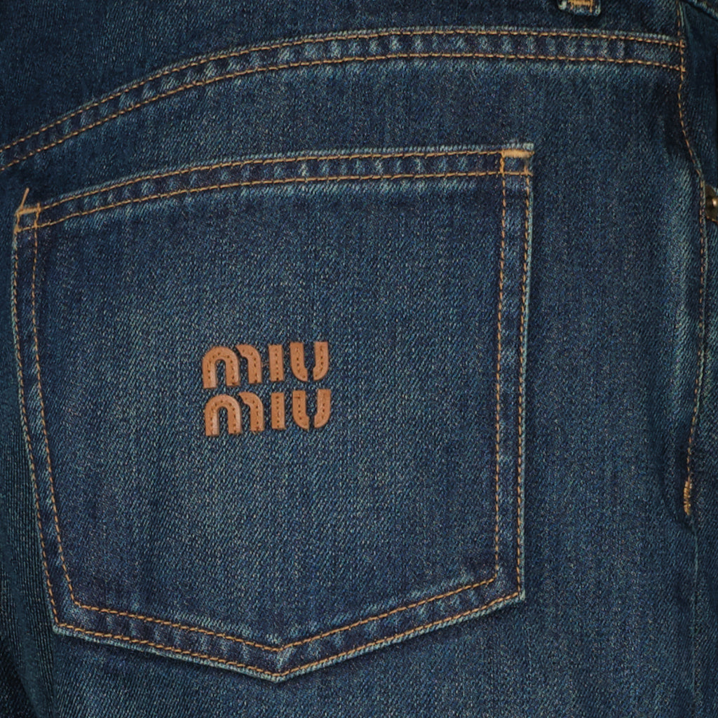 Image of the Miu Miu brand women's blue straight jeans - Spring-Summer 2026 - Detailed View_3
