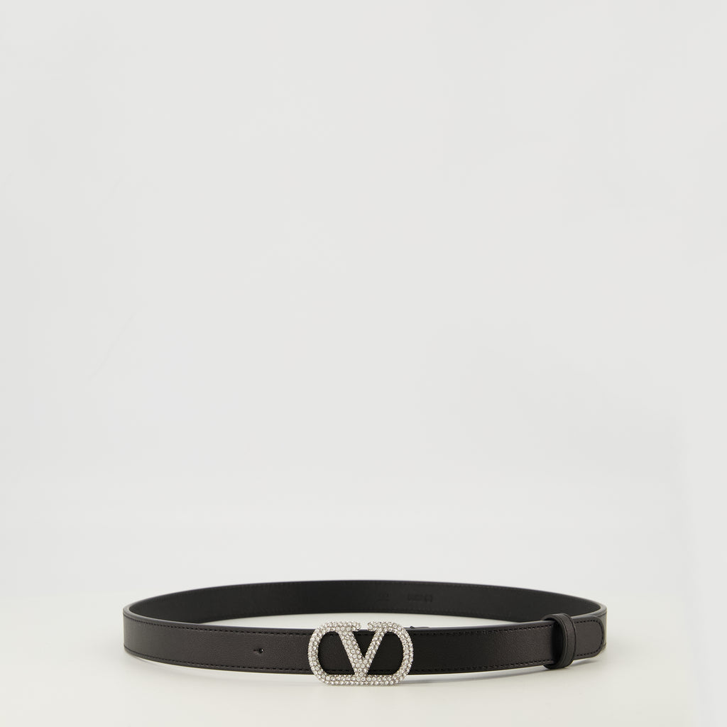 Image de l'article Ceinture Vlogo avec cristaux noir 20 mm de la marque Valentino Garavani pour Femme - Saison Printemps-Été 2026 - Vue de Face