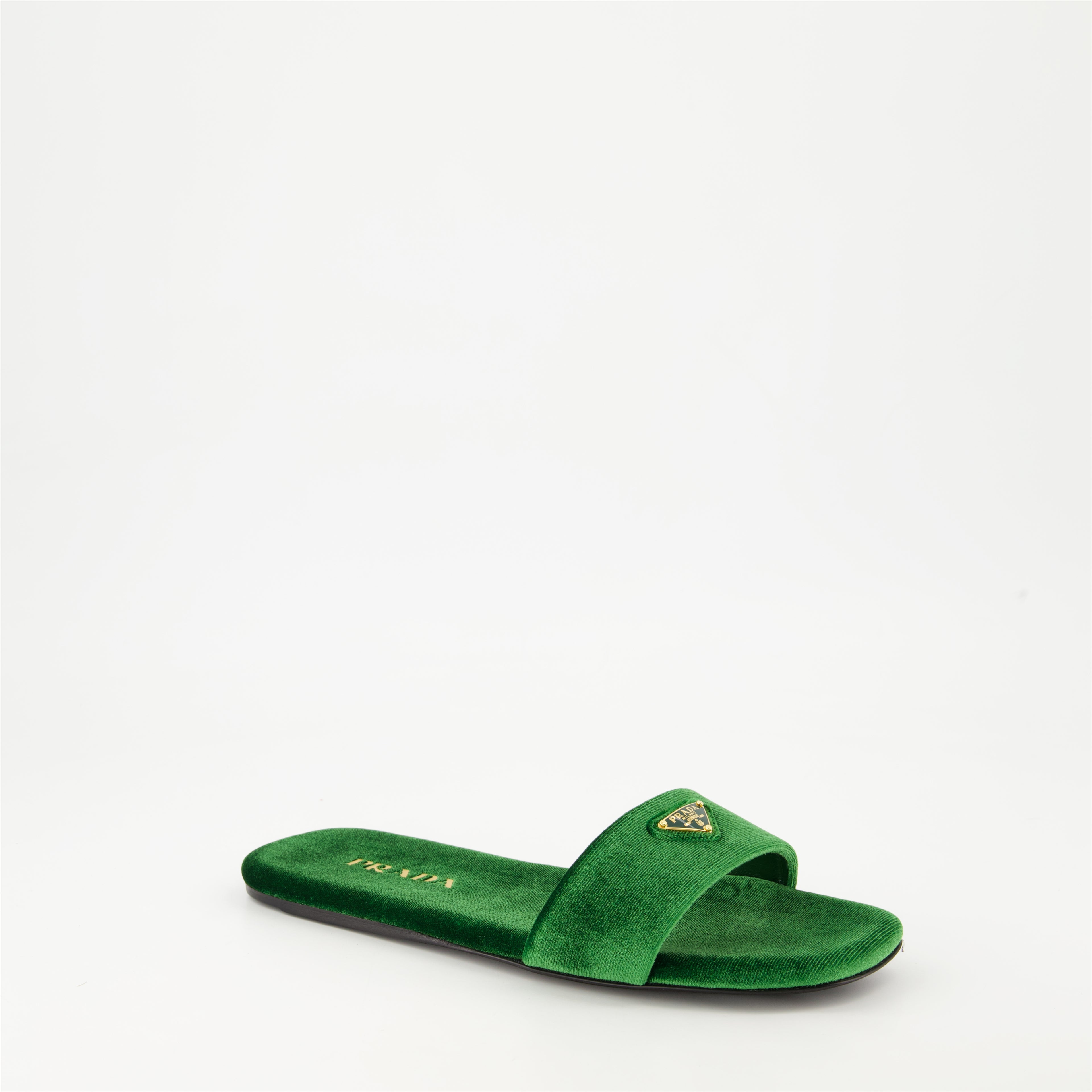 Offene schuhe Grüne Samt-Sandalen Prada Grün Femme