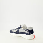 Image of the article Prada America's Cup navy blue sneakers for men - Spring-Summer 2026 - Three-quarter back right view