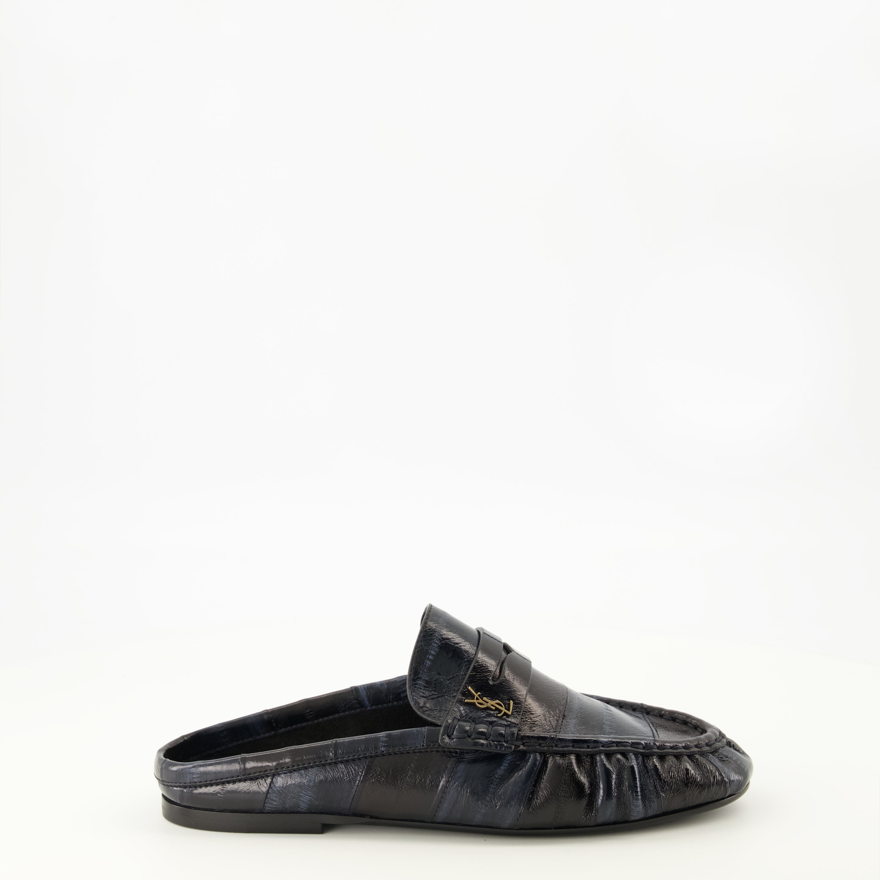 Chaussures ouvertes Mules Loafer en cuir d'anguilles Saint Laurent Bleu foncé Femme