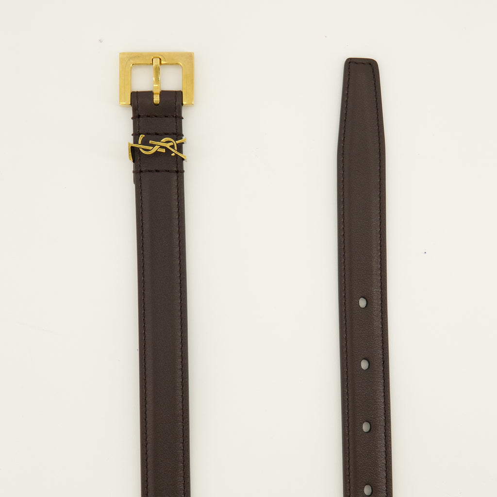 Ceintures Ceinture Cassandre fine en cuir marron Saint Laurent Marron Femme