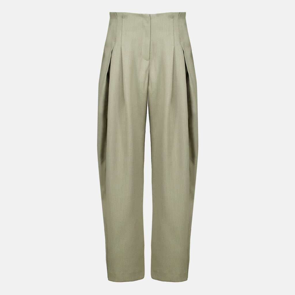 Pantalons Calças Kaki Plissadas Largo Iro Kaki Femme