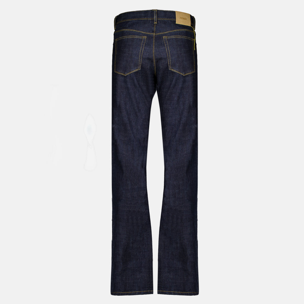 Pantalons コントラストイエロー刺繍のスリムジーンズ Fendi Bleu foncé Homme