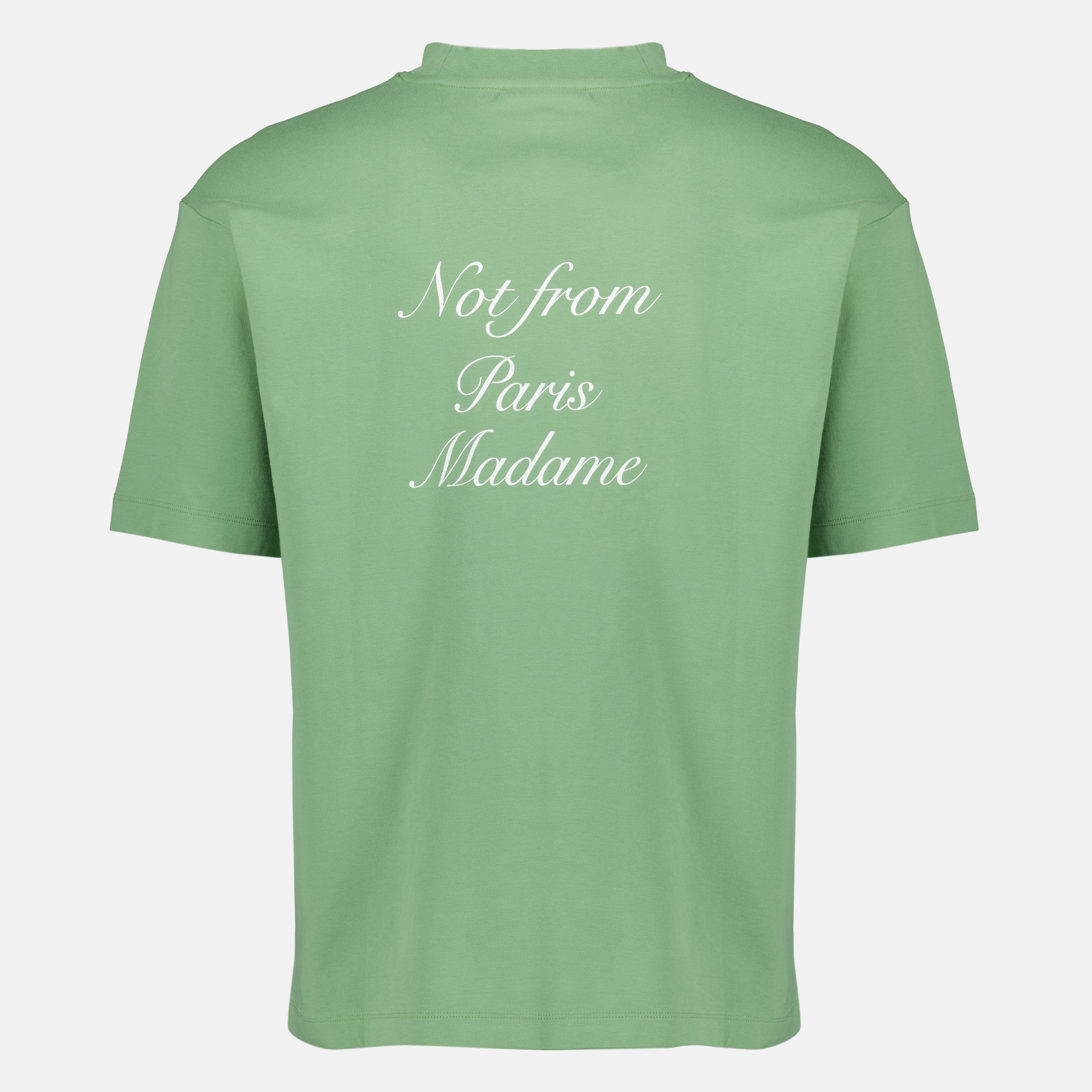 Imagem da t-shirt verde com slogan em caligrafia da marca Drole De Monsieur para Homem - Temporada Primavera-Verão 2026 - Vista Traseira
