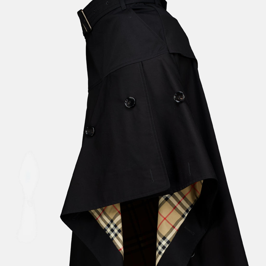 Jupes Saia Trench Assimétrica em Gabardine Preta Burberry Noir Femme