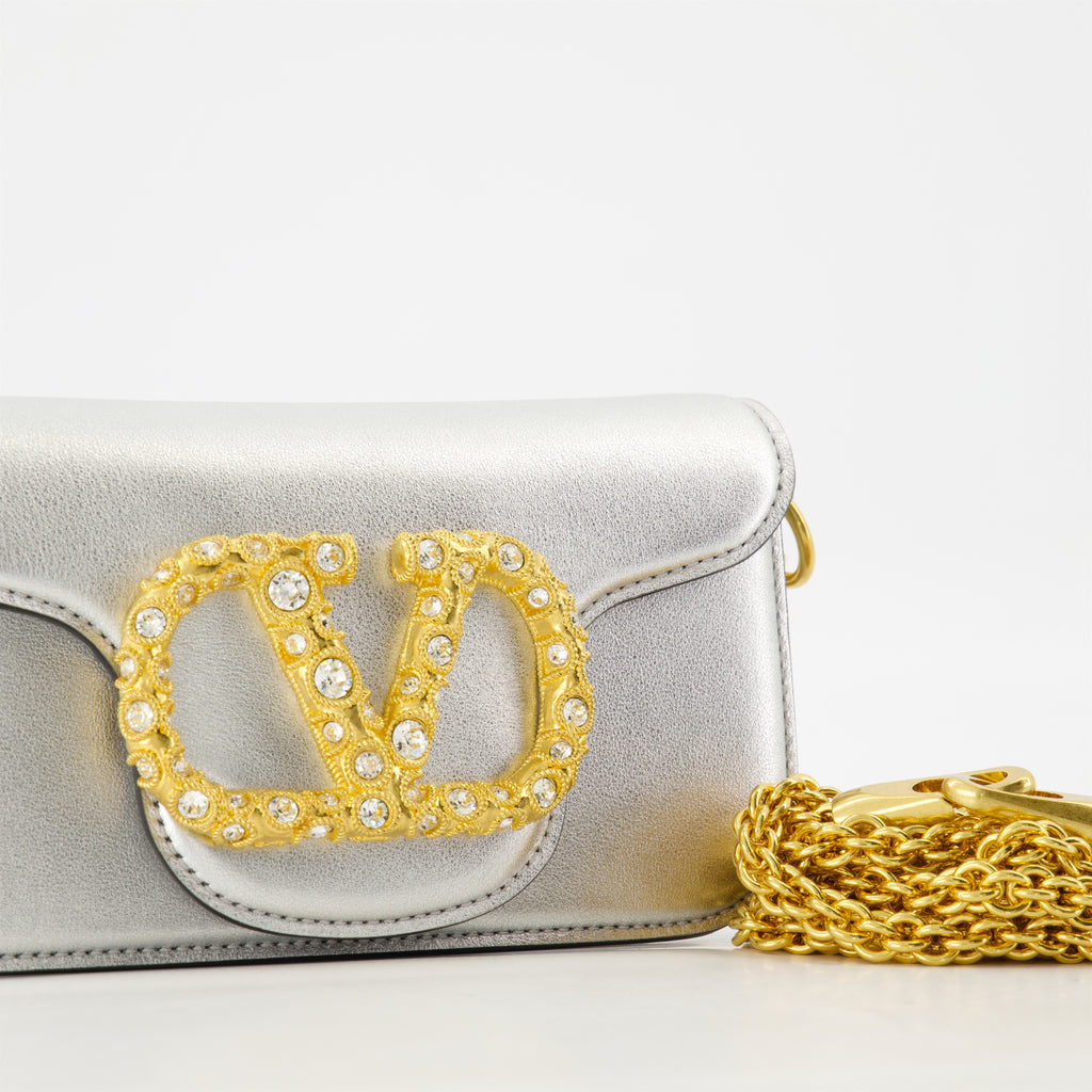 Bolsas de mão e de ombro Saco de Couro Lamé VLogo Valentino Garavani Prata Femme